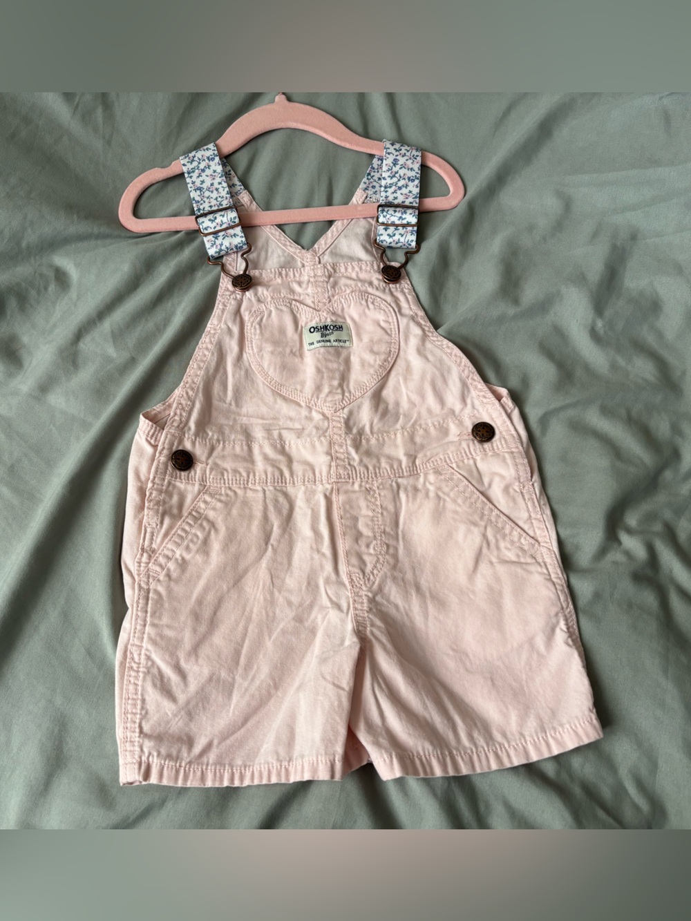 OshKosh B'gosh Light Pink Denim Shortalls with Floral Straps